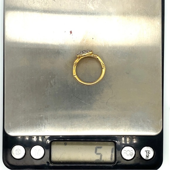 John Hardy 18k Yellow Gold Metallic Bamboo Diamomd Ring - Picture 8 of 8